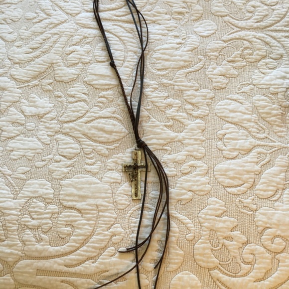 Leather and Silver Cross Necklace - Picture 3 of 3